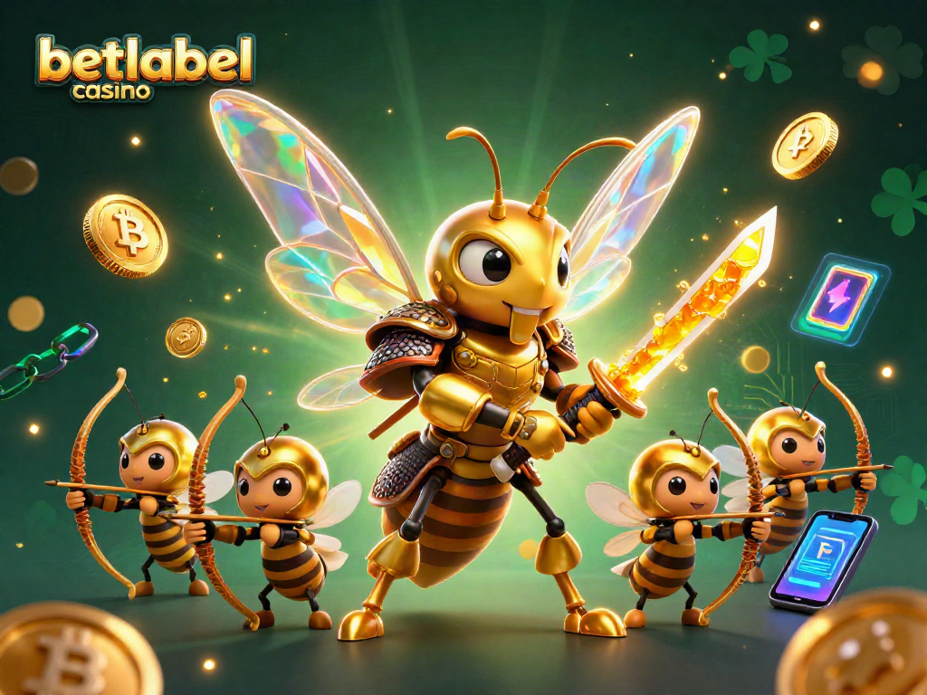 Experience the excitement of betlabel casino with a vibrant 3D illustration showcasing a golden hornet in action.